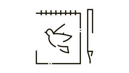 Poster - Notebook Pen Bird Icon Animation. black Notebook Pen Bird animated icon on white background
