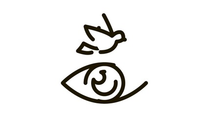 Poster - Human Eye Watching Fly Bird Icon Thin Line . See Live Flying Bird, Anatomy Organ For Watch animated icon on white background