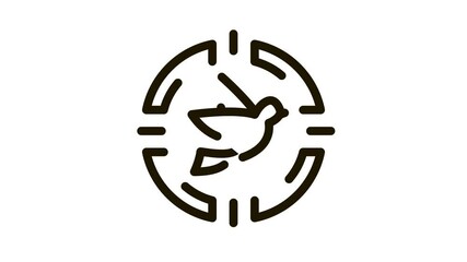 Poster - Flying Bird At Gunpoint Icon Thin Line . Fly Bird And Target, Seasonal Animal Hunting Concept Linear Pictogram. Color Outline animated icon on white background
