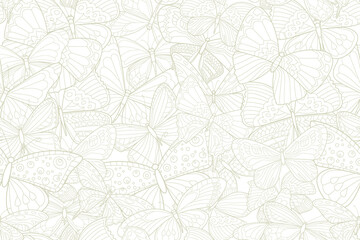 Fotomurales - seamless texture with monochrome outlined draws of butterflies a