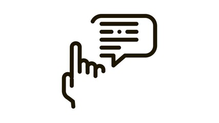 Poster - Human Hand Gesture Pointing Icon Animation. black Gesture And Quote Frame With Text Communication animated icon on white background