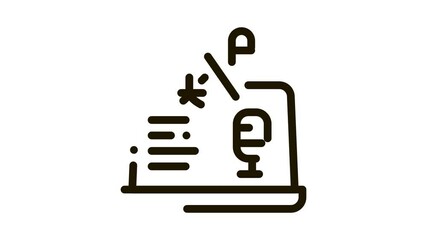 Aufkleber - Laptop Translation Program Icon Animation. black Microphone On Laptop Display, Internet Interpreter Technology animated icon on white background