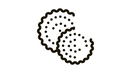 Sticker - Cookies Breakfast Snack Icon Animation. black Round Crispy Bakery Cookies Calorie Crunchy Dessert animated icon on white background