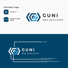 G letter logo. Code icons in trendy flat style with code symbols for your website designs, logos, apps, UI. Vector illustration.