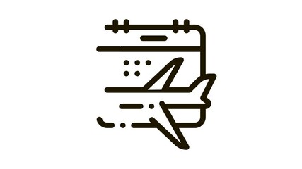 Poster - Plane Fly Calendar Date Icon Animation. black Flying Airplane And Calendar Departure And Arrival animated icon on white background