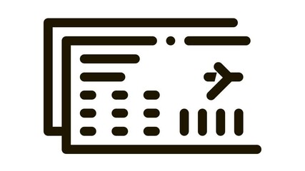 Poster - Airline Ticket Boarding Pass Icon Animation. black Flight And Seat Number On Ticket Concept Linear Pictogram. Air Transport Aircraft animated icon on white background