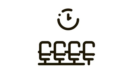 Poster - Airport Waiting Room Chairs Icon Animation. black Airport Wait Flight Seats And Clock Concept Linear Pictogram. Passengers animated icon on white background