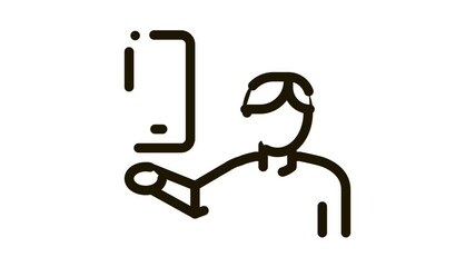 Poster - Man Hold Phone Icon Animation. black Man Hold Phone animated icon on white background