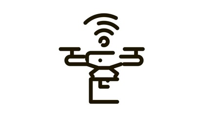 Poster - Flying Drone Icon Animation. black Flying Drone animated icon on white background