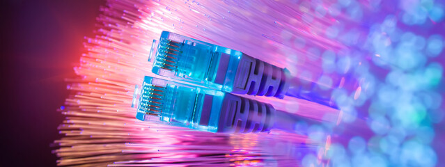 network cables with fiber optical background