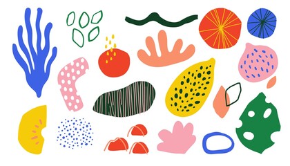 Poster - Scribble blob shapes. Contemporary doodle hand drawn blob symbols and shapes, trendy geometric scribble drops. Creative cartoon texture for fabric and print. Vector isolated set