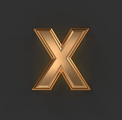 vintage orange gold or copper metal font - letter X isolated on grey, 3D illustration of symbols