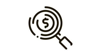 Poster - Magnifier Money Icon Animation. black Magnifier Money animated icon on white background