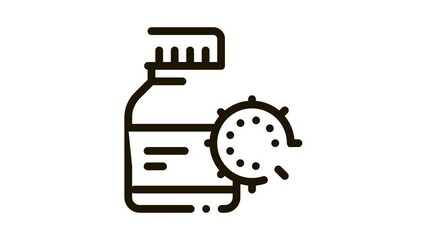 Sticker - Drug Bottle Virus Icon Animation. black Drug Bottle Virus animated icon on white background