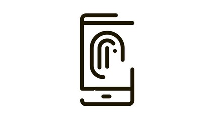 Poster - Scan Fingerprint in Phone Icon Animation. black Scan Fingerprint in Phone animated icon on white background