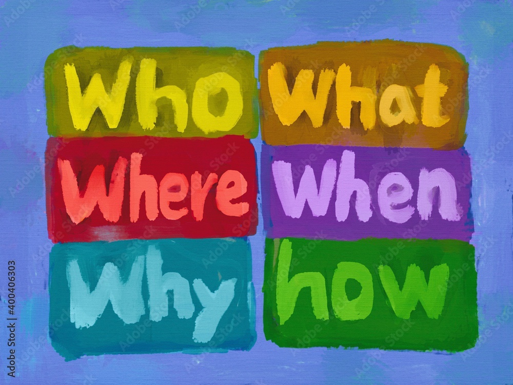 Стокова ілюстрація who what where when why how 5w1h concept hand ...