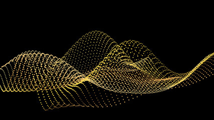 sound wave from node. gold interface big data flow. copy space cover template. vector swirl isolated