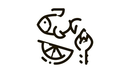 Poster - Nutrients of Fish and Fruit Biohacking animated black icon on white background