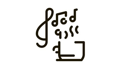 Sticker - Hot Drink Cup and Relax Music Biohacking animated black icon on white background