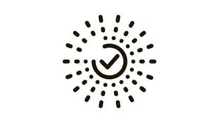Poster - Approved Mark In Center Of Rays Element animated black icon on white background