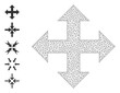 Mesh network expand arrows icon with simple pictograms. Vector model created from expand arrows vector graphics. Frame mesh polygonal expand arrows. carcass flat mesh in vector EPS format.