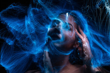 light painting portrait, new art direction, long exposure photo without photoshop, light drawing at long exposure	
