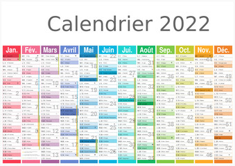 Wall Mural - Calendrier 2022 12 mois avec vacances scolaires officielles au format A3 entièrement modifiable via calques et texte arial