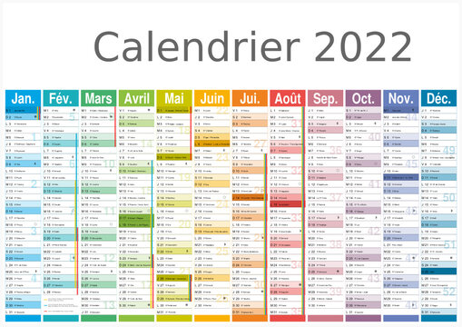 Calendrier 2022 12 mois avec vacances scolaires officielles au format A3 entièrement modifiable via calques et texte arial