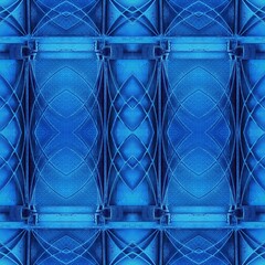 intricate geometric welded metal security gate pattern and designs in bright blue colours