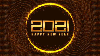 Wall Mural - Happy 2021 new year golden banner. Halftone background. Vector template design