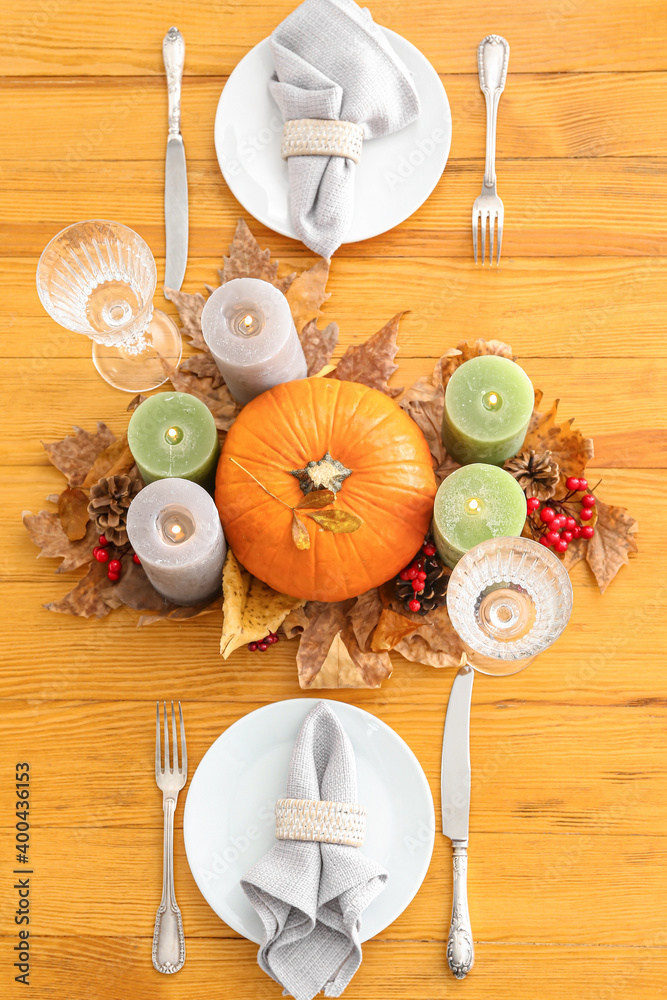 Beautiful table setting for Thanksgiving Day celebration