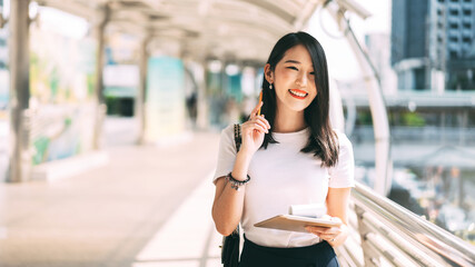 Wall Mural - Portrait of young adult business working asian beauty woman.