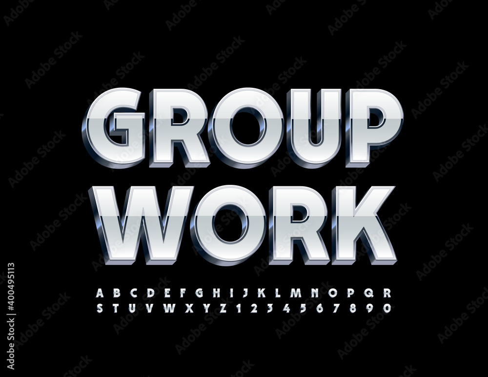 Vector business banner Group Work. 3D Modern Font. Shiny White and ...