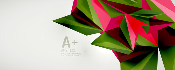 Vector triangle geometric backgrounds. Low poly 3d shape on light backdrop. Vector illustration for covers, banners, flyers and posters and other designs