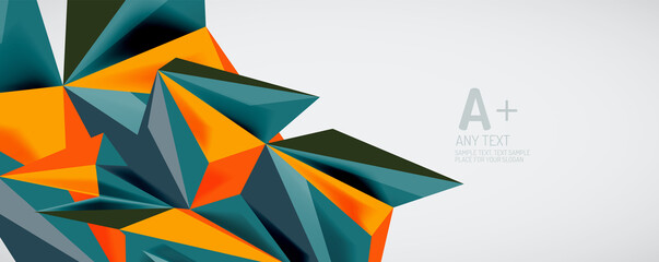 Vector triangle geometric backgrounds. Low poly 3d shape on light backdrop. Vector illustration for covers, banners, flyers and posters and other designs