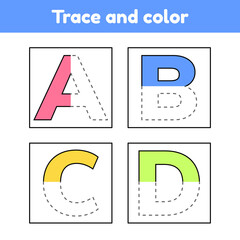 Wall Mural - Trace letters for kindergarten and preshool kids. Write and color.