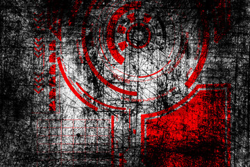 Wall Mural - Abstract grunge futuristic cyberpunk background. Drawing on old grungy surface