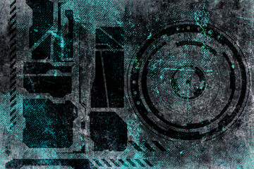 Wall Mural - Abstract grunge futuristic cyberpunk background. Drawing on old grungy surface