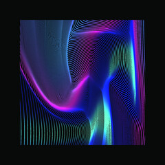 Poster - Colorful neon modern background. Abstract glitched texture with gradient vibrant bright wavy lines.