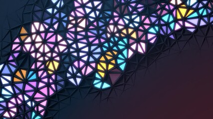 Poster - abstract geometric background with colorful lights randomly switching on and off. 3d render / render