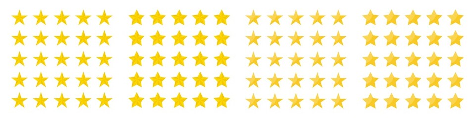 five rating star icon button collection. star vector icons set. yellow stars different shapes isolat