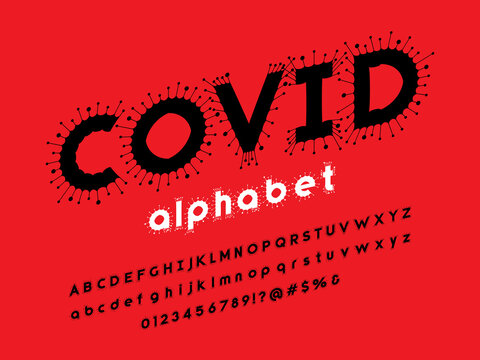 Virus infectious disease style alphabet design with uppercase. lowercase, numbers and symbols