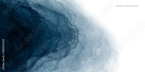 Abstract watercolor paint background dark blue color grunge texture and white...