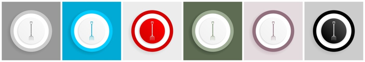 Leinwandbilder - Fork, gardening tool icon set, colorful flat design vector illustrations in 6 options for web design and mobile applications