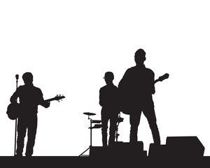 Wall Mural - Rock band musicians on stage. Isolated silhouettes on a white background