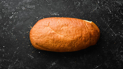 Traditional homemade bread. Baking from rye and flour. Top view. Rustic style.