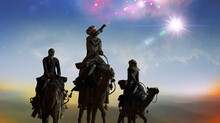 Christian Christmas Scene With The Three Wise Men And Shining Star, 3d Render 