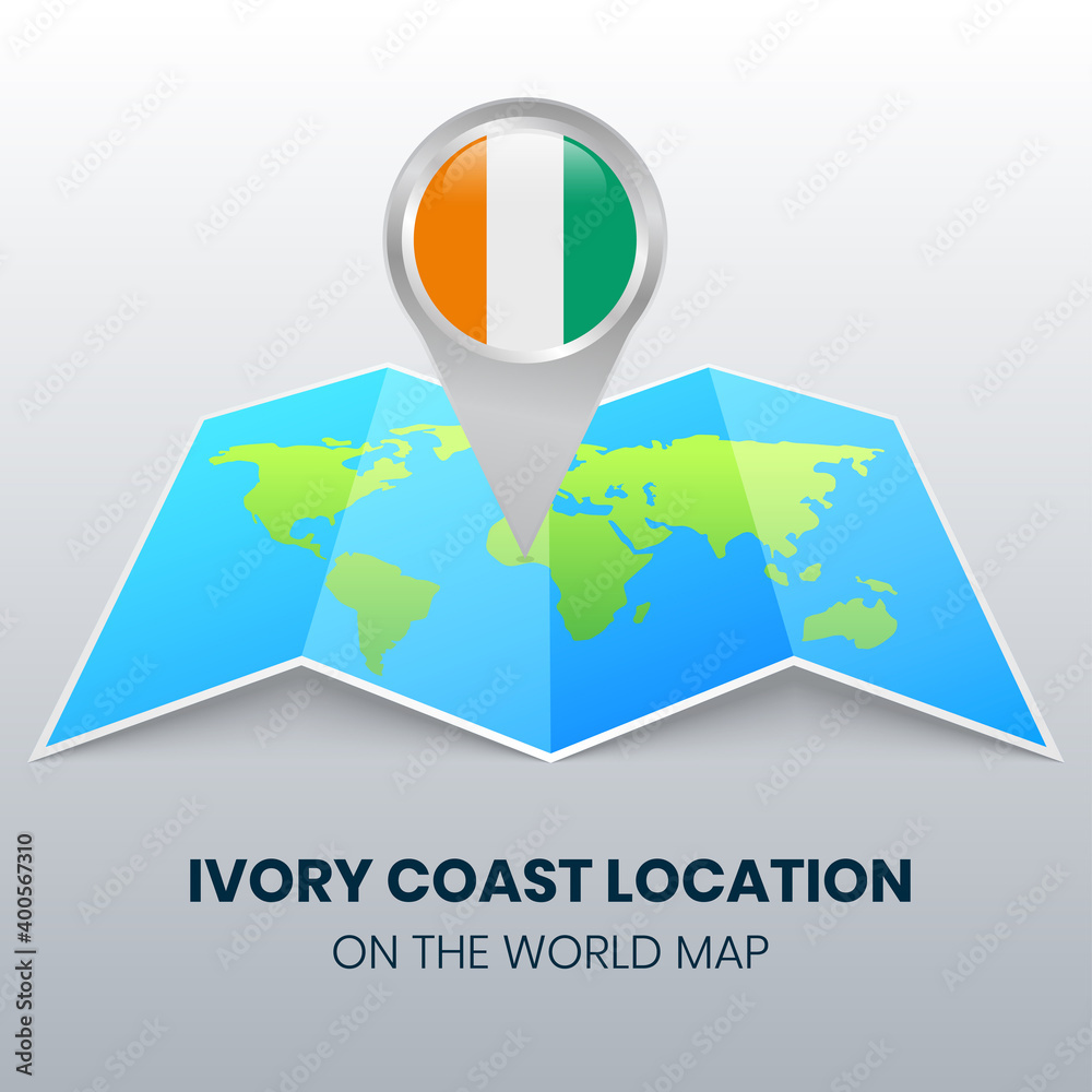 Location Icon of Ivory Coast on the World Map, Round Pin Icon Of Ivory ...