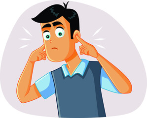 Wall Mural - Young Man Covering up His Ears Hearing a Stressful Noise