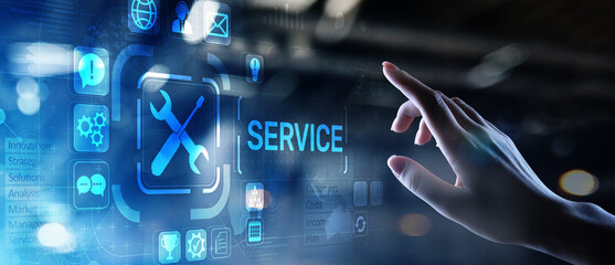 Poster - Service support customer help call center Business technology button on virtual screen.